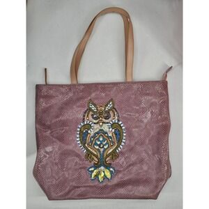 SHARIF‎ NEW YORK TOTE HANDBAG PURSE LEATHER RHINESTONE OWL DESIGN TEXTURED